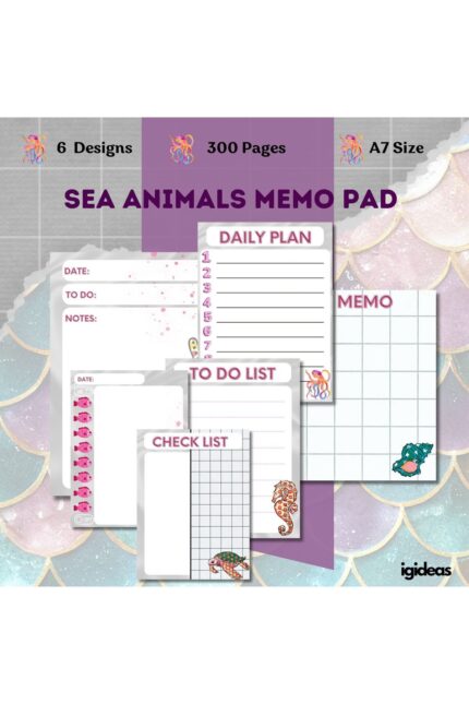Sea Animal Memo Pad | Not Kağıdı Ve Bloknot (A7-300 SAYFA)
