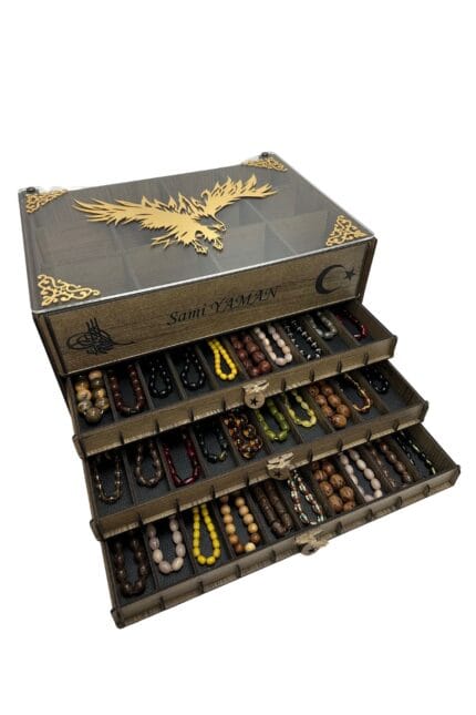 Kişiye Özel İsimli Tesbih ve Saat Koleksiyon Kutusu – 12 Saat 30 Tesbih Kapasiteli | Ahşap & Pleksi Tasarım